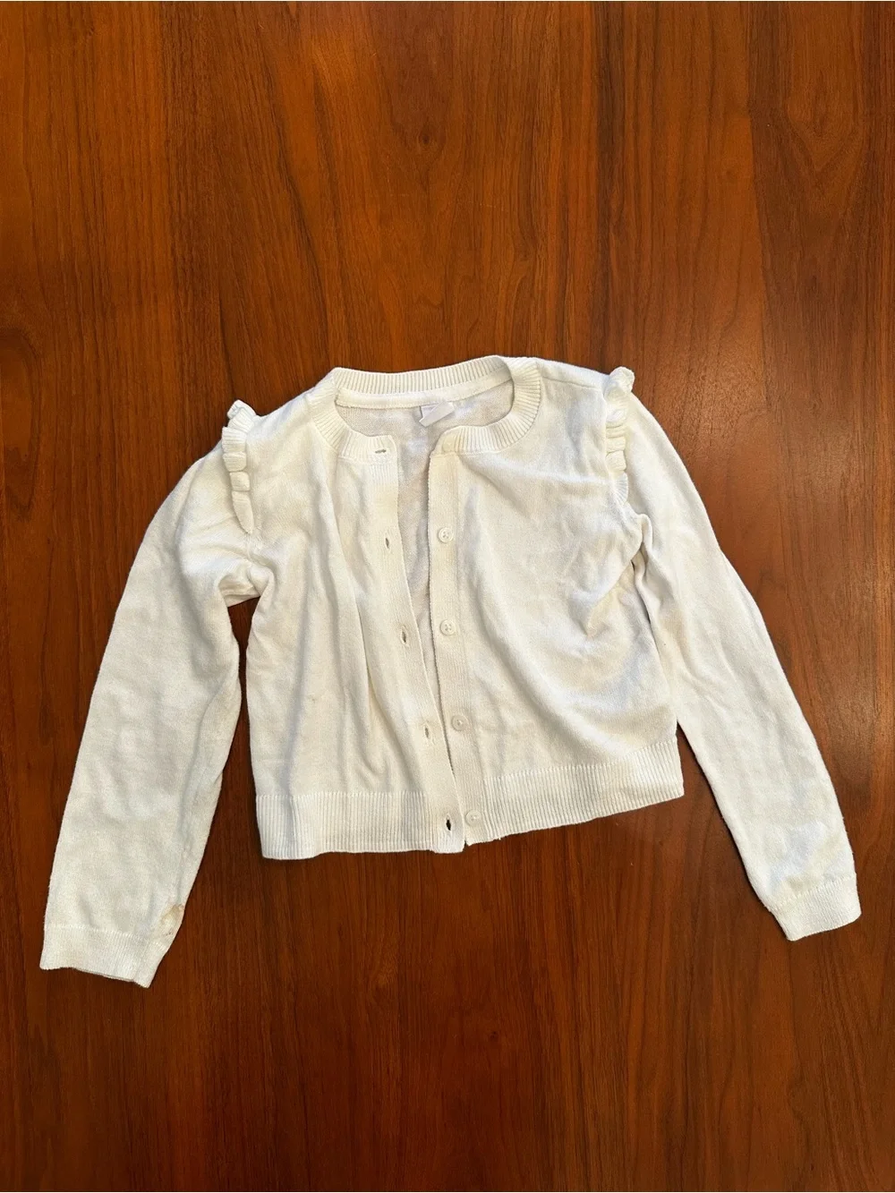 Gap girls White Ruffle Shoulder Cardigan Sweater size 5